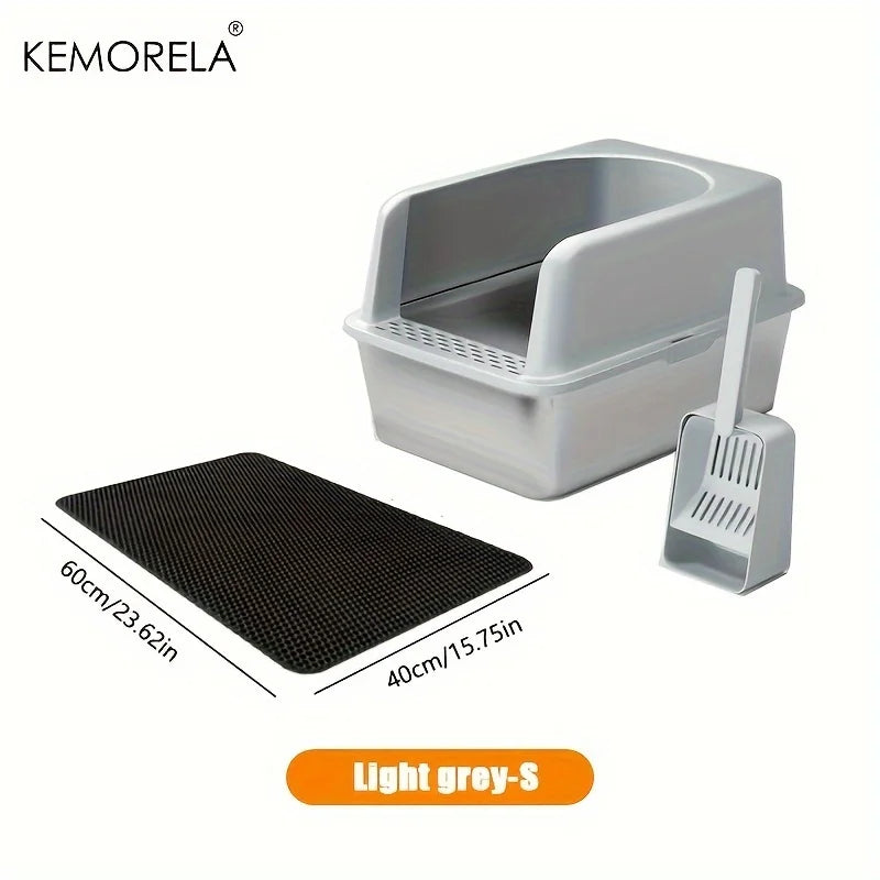 Stainless Steel Litter Box With Mat High Lid For Cats