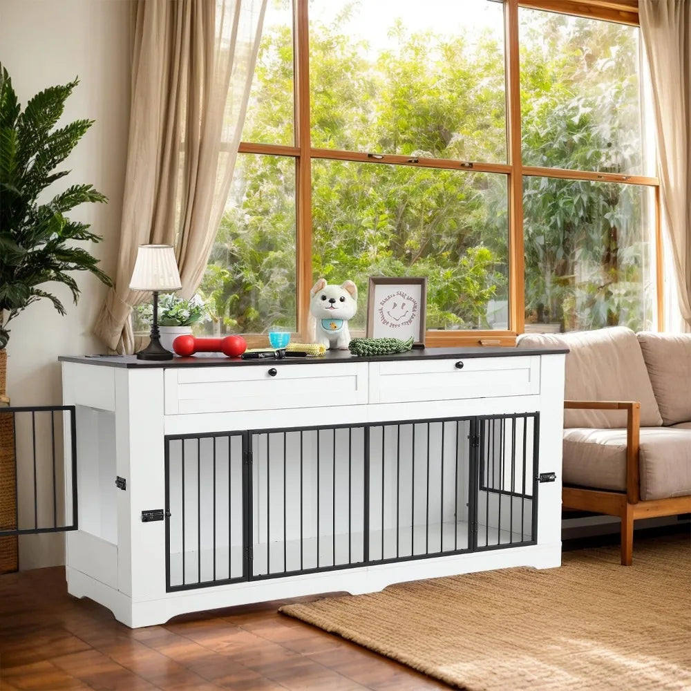 Wooden Dog Crate End Table With Built In Charging Station