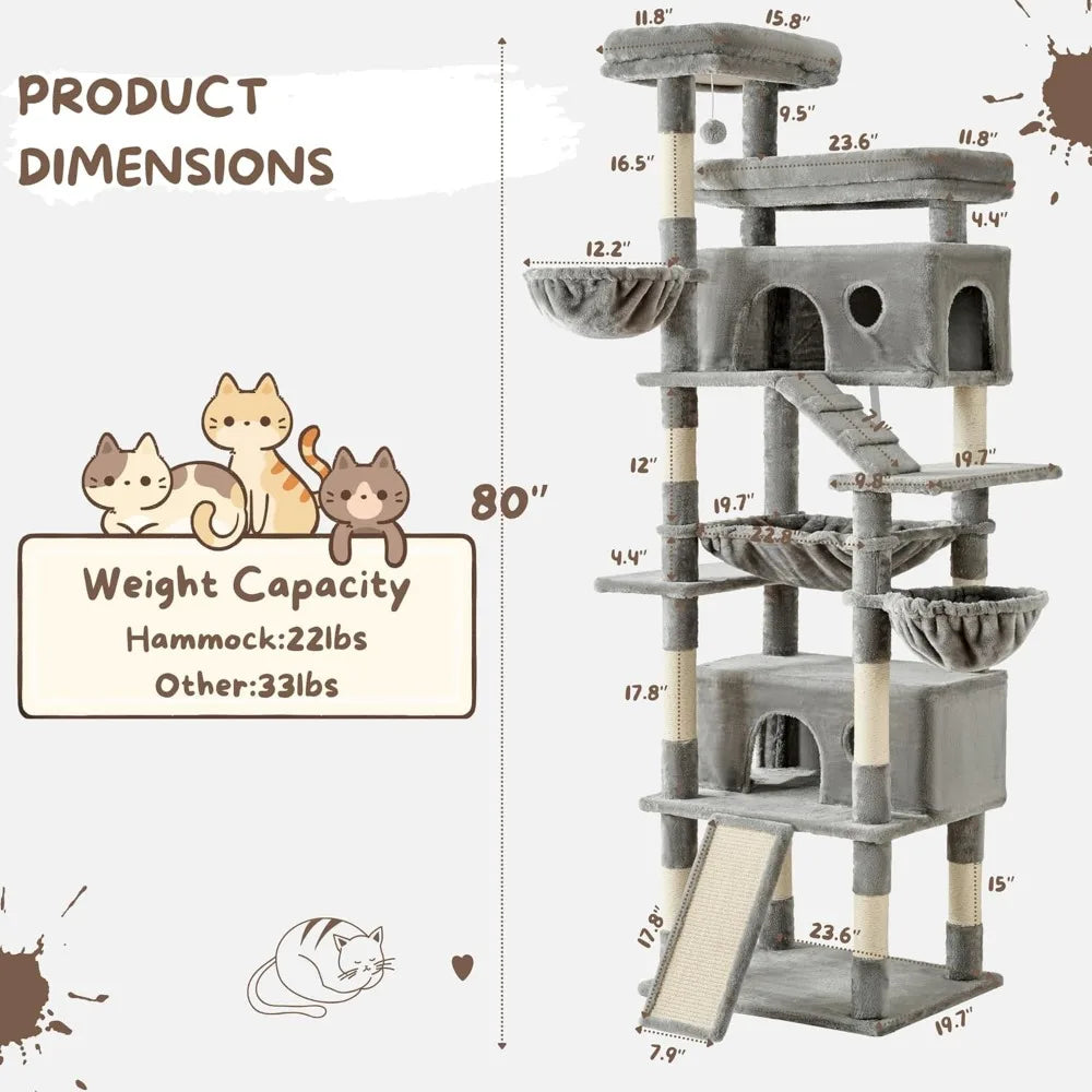 Cat Tree Tower With Scratching Posts Perches Caves Hammock Baskets
