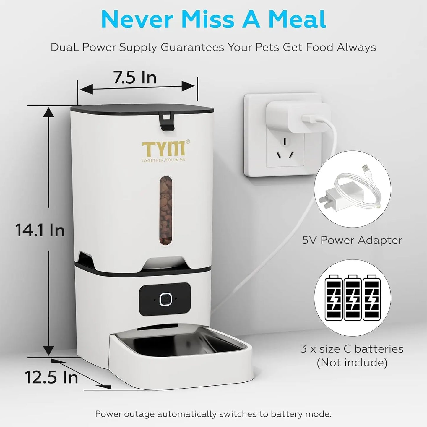 Automatic Cat Feeder With WiFi App Control Dual Power