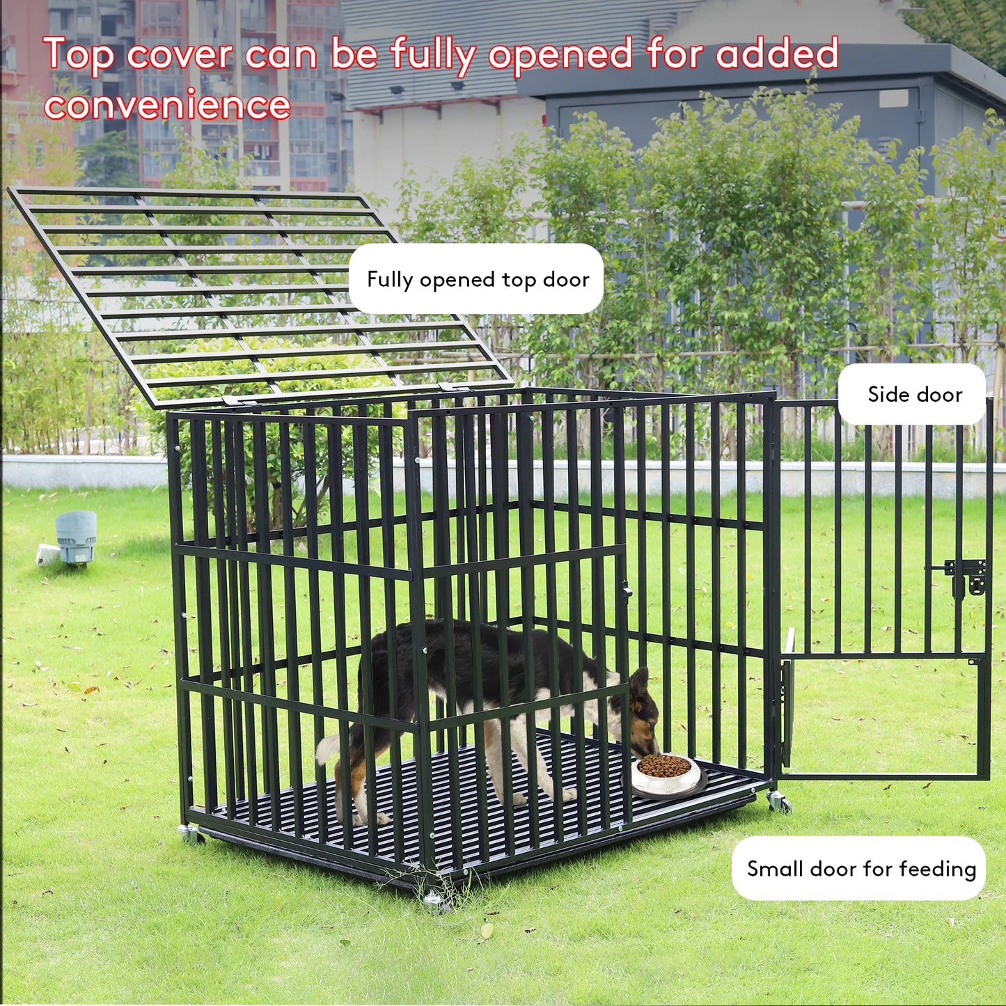 BINGOPA Heavy Duty Dog Crate With Lockable Wheels And Doors
