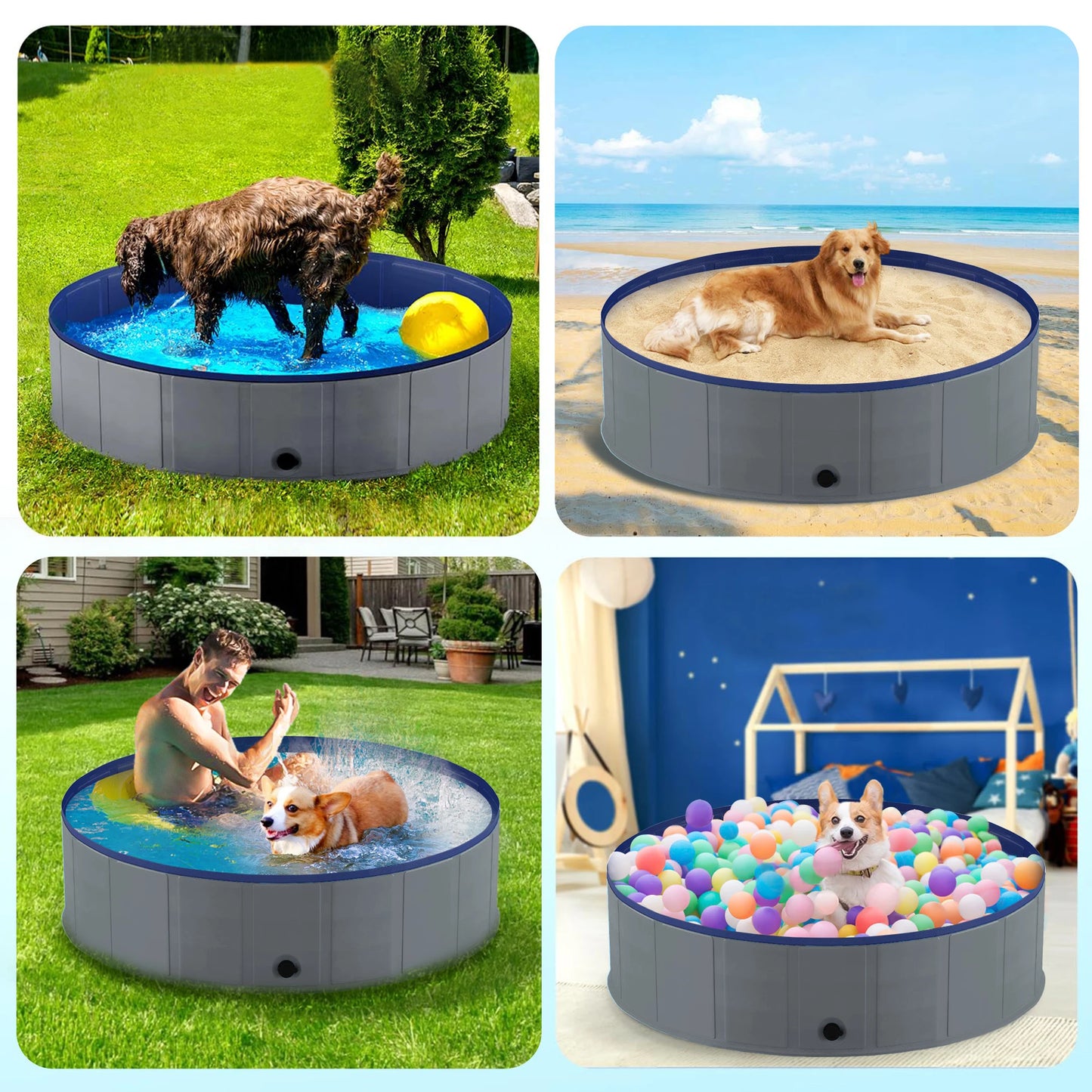 Portable Dog Pool Foldable Pet Bath Tub Anti Slip Collapsible