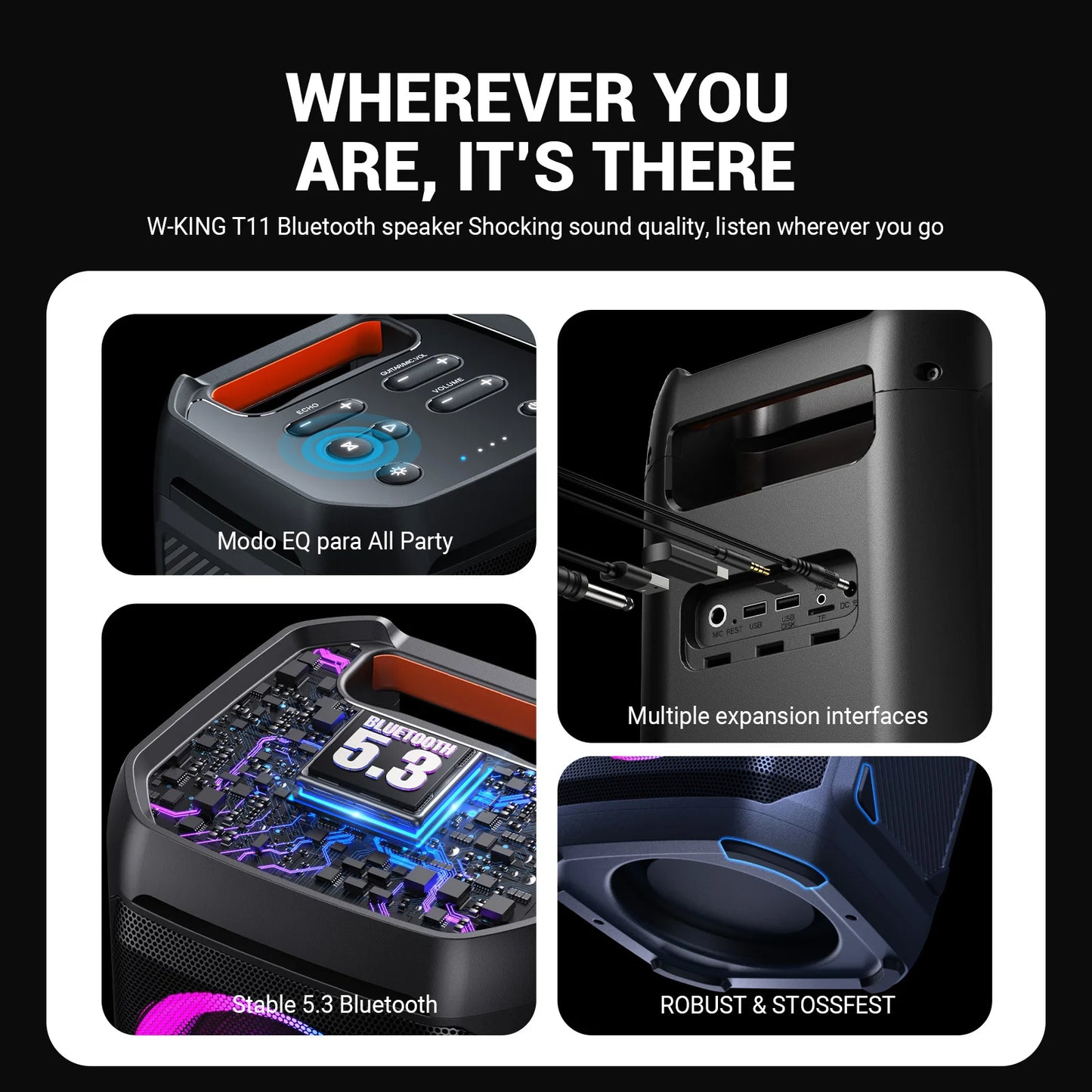 W-King 100W RMS Bluetooth Speaker IPX6 Waterproof Deep Bass