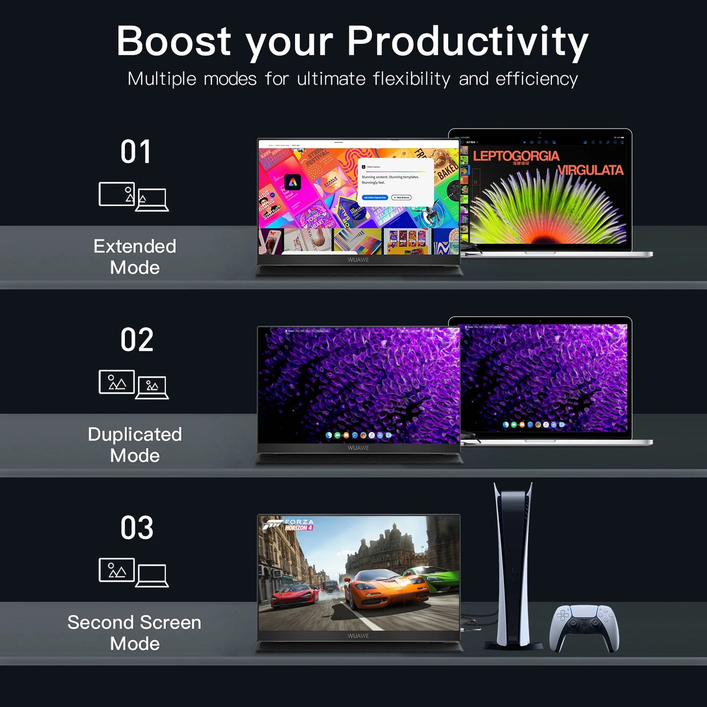 WUAWEB Portable Monitor for Laptop 1080P USB C HDMI HDR