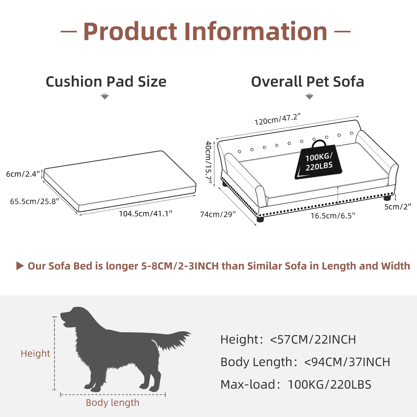 BINGOPAWCN Elevated Dog Bed Sofa Microfiber Leather With Removable Cushion