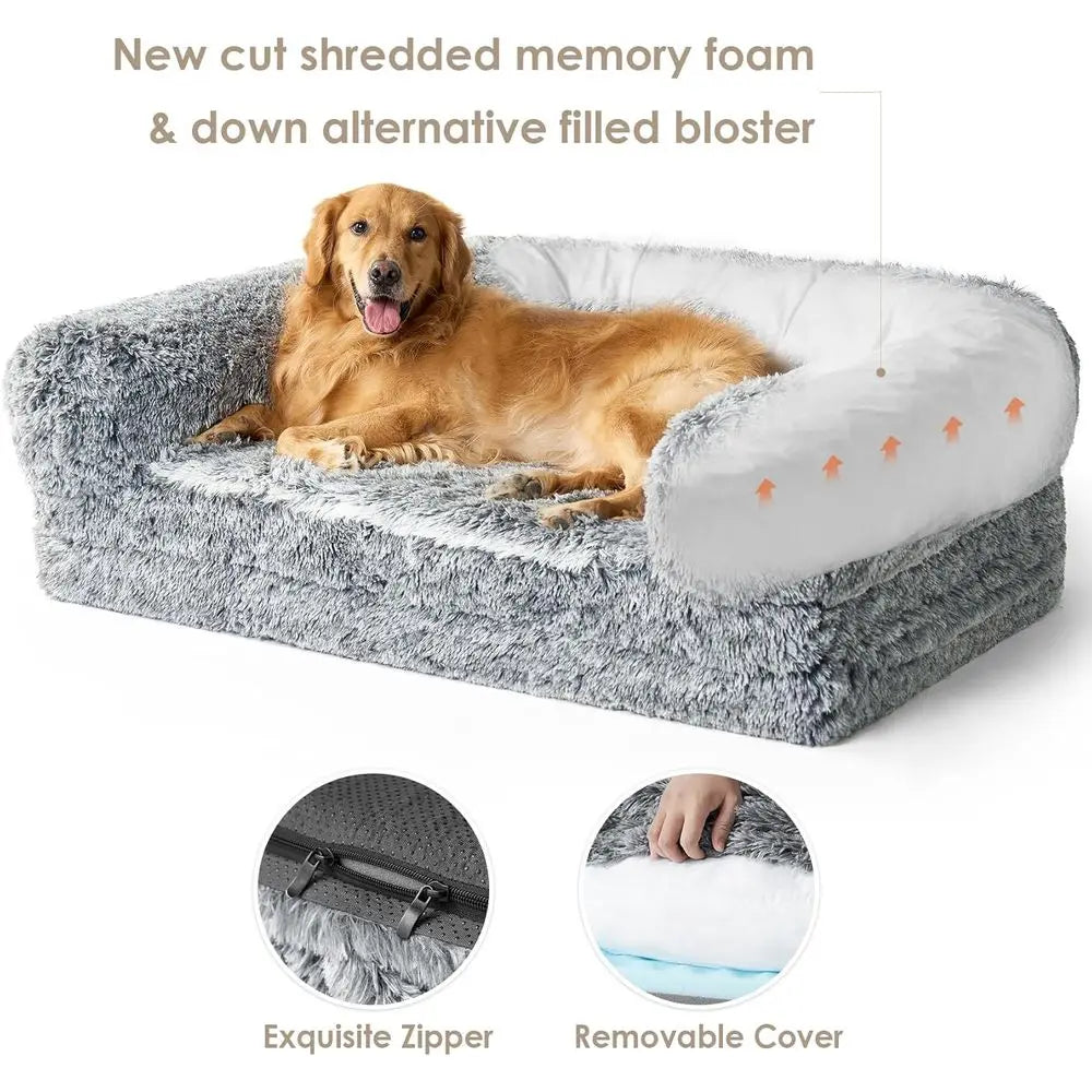 Foldable Orthopedic Memory Foam Dog Bed Waterproof Faux Fur