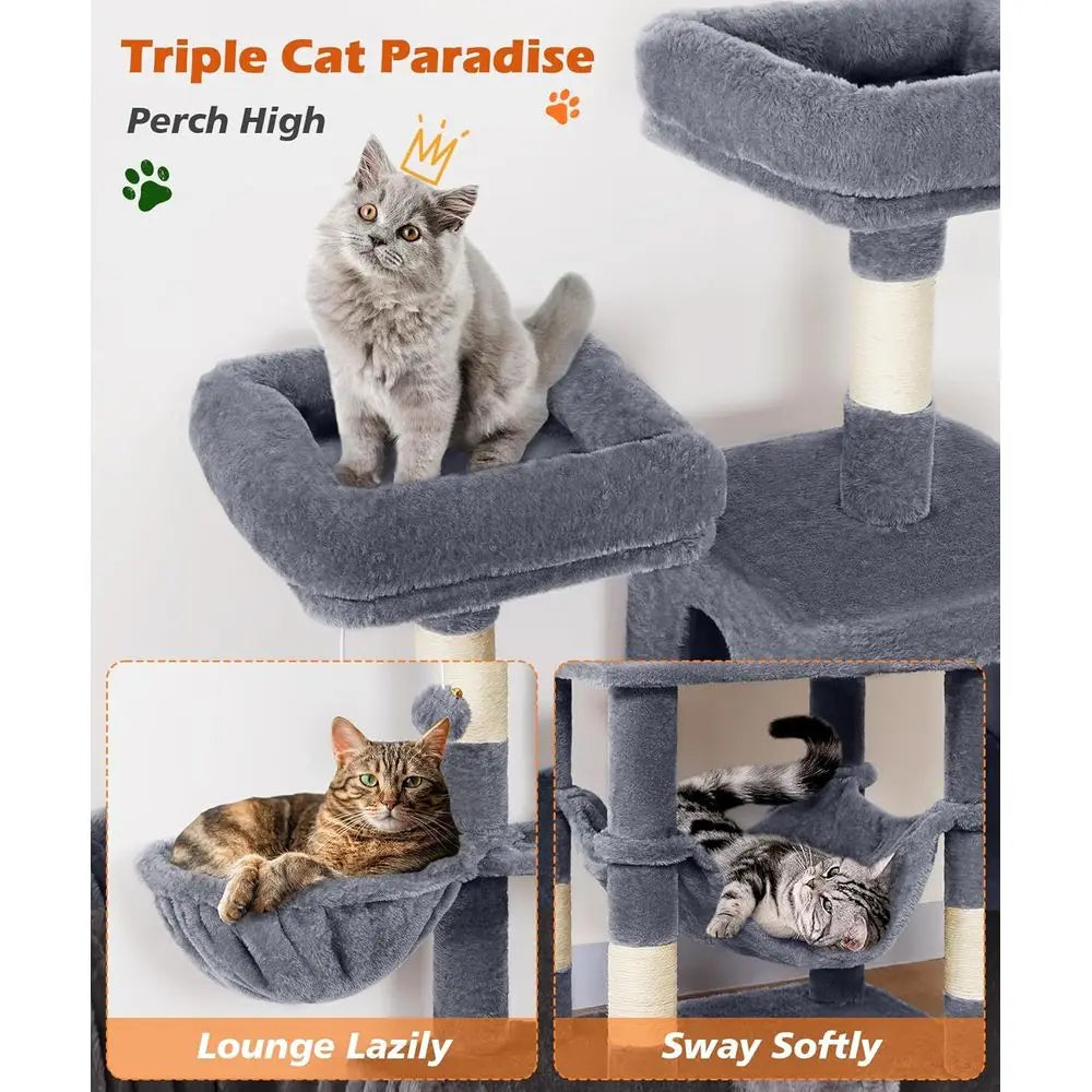 Indoor Cat Tower With Multi Level Platforms Scratching Post Hammock