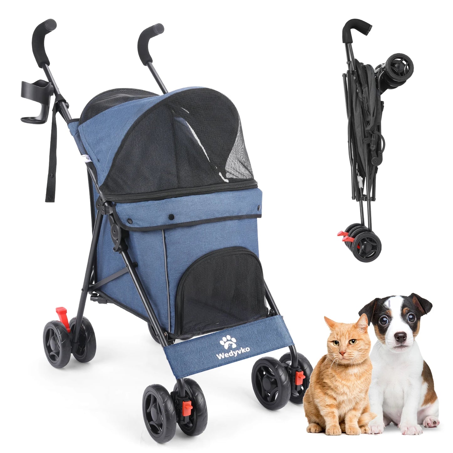 Wedyvko Pet Dog Stroller 4 Wheel Puppy Travel with Brakes