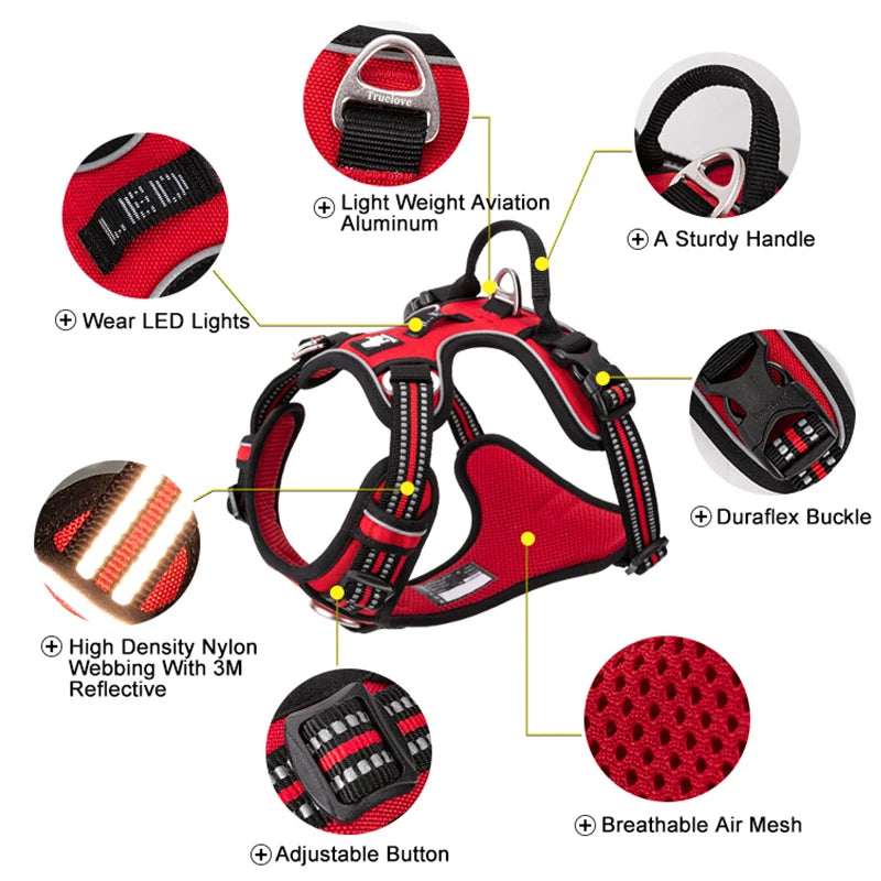 TrueLoveCN Reflective Nylon Dog Harness No Pull Adjustable For Walking