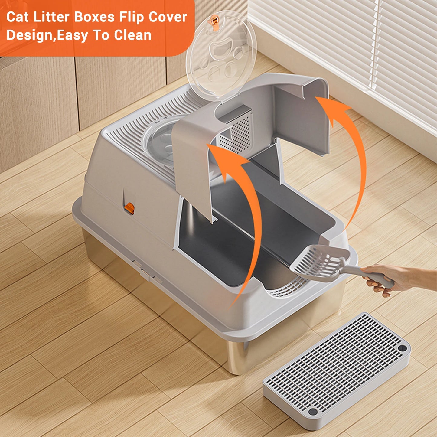 HiMISS Stainless Steel Litter Box with Lid Anti Leak