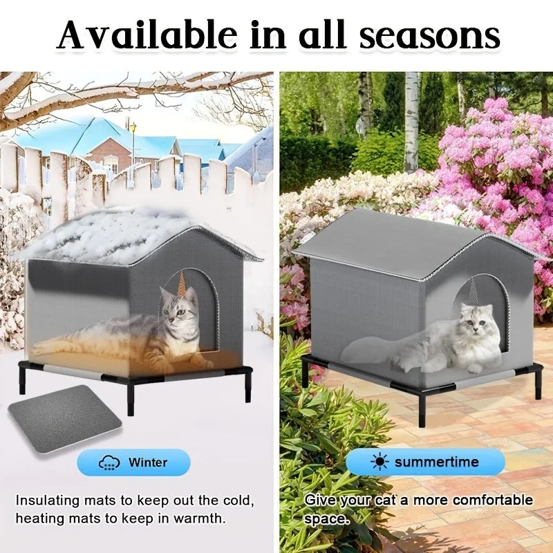 NONECN Outdoor Cat House With Stand Insulated Foam Shelter Rainproof