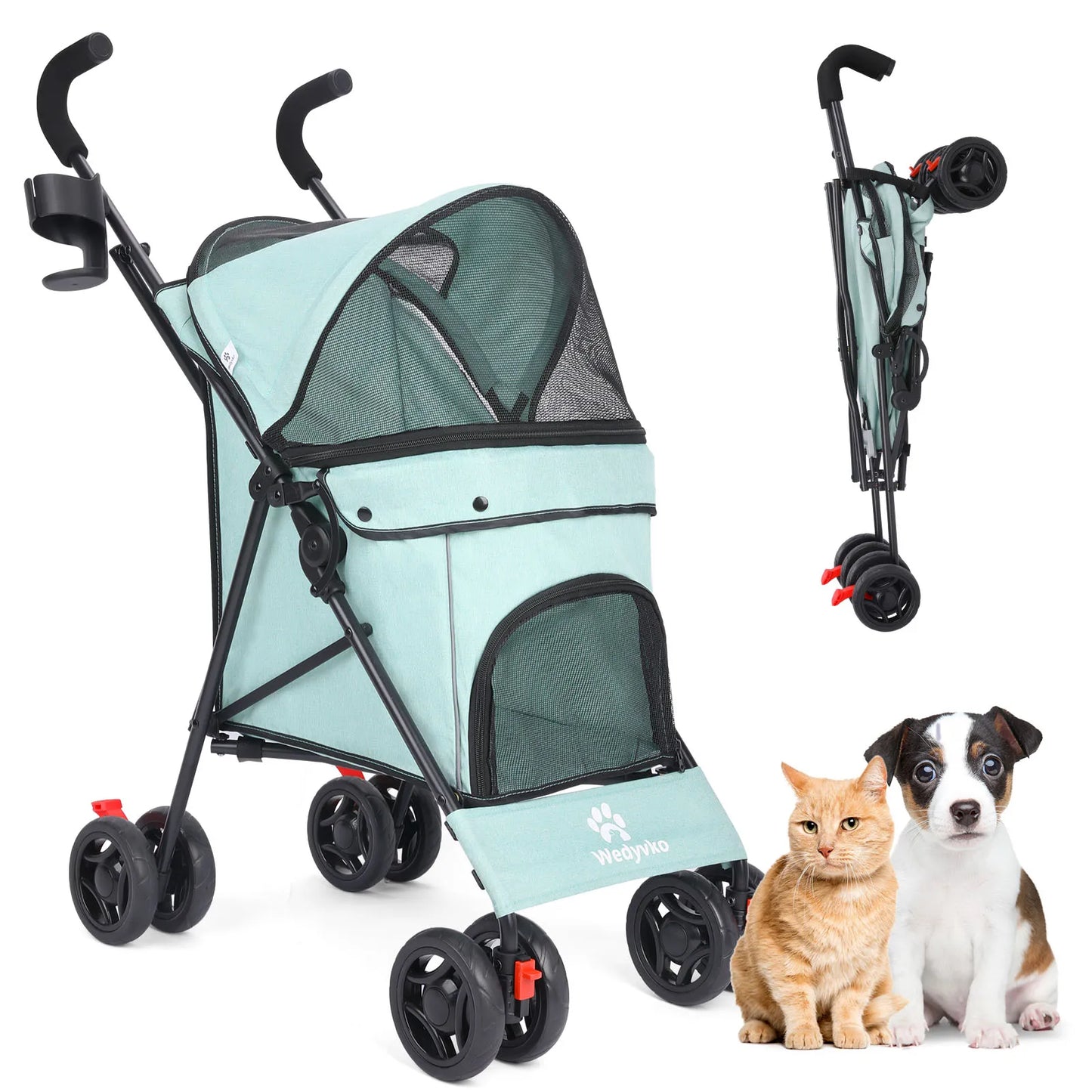 Wedyvko Pet Dog Stroller 4 Wheel Puppy Travel with Brakes