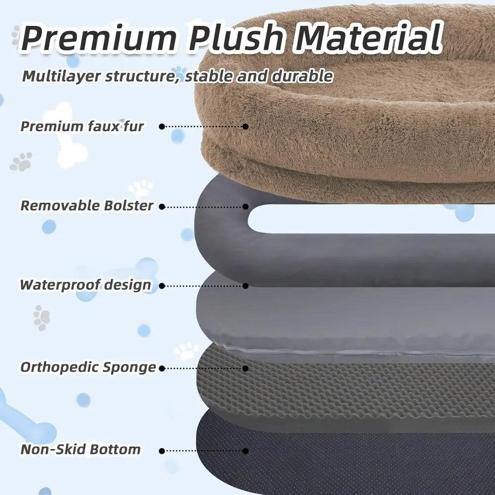 Washable Orthopedic Human Dog Bed With Faux Fur Comfort