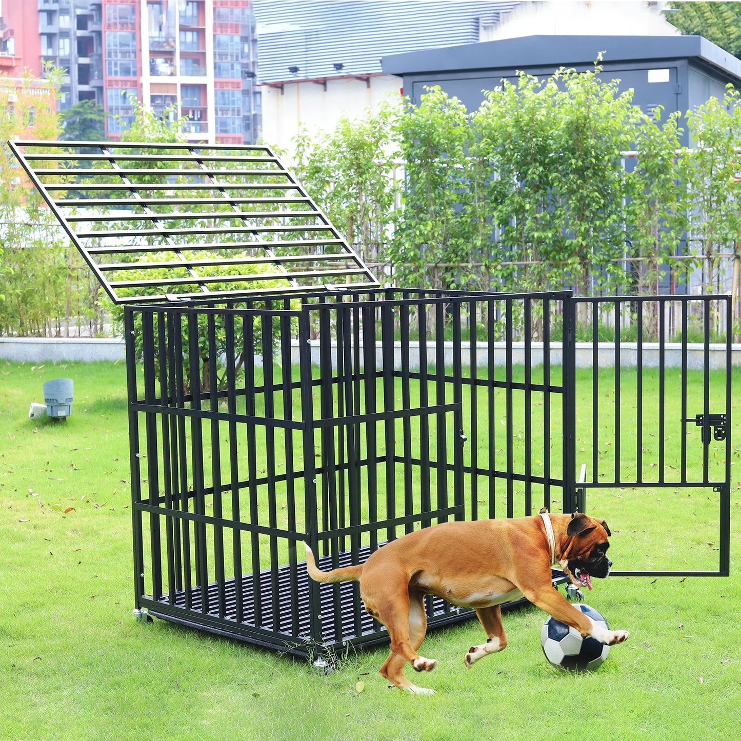 BINGOPA Heavy Duty Dog Crate With Lockable Wheels And Doors