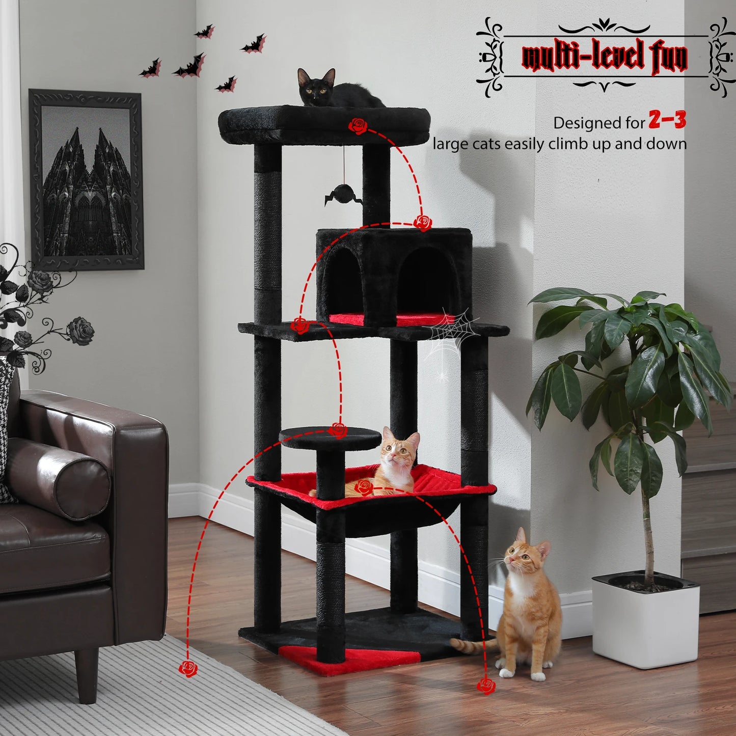 PAWZ Road Cat Tree Indoor 5-Level Tower With Hammock And Scratching Posts