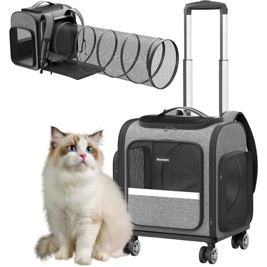 Rolling Cat Carrier With Wheels Expandable Tunnel Design
