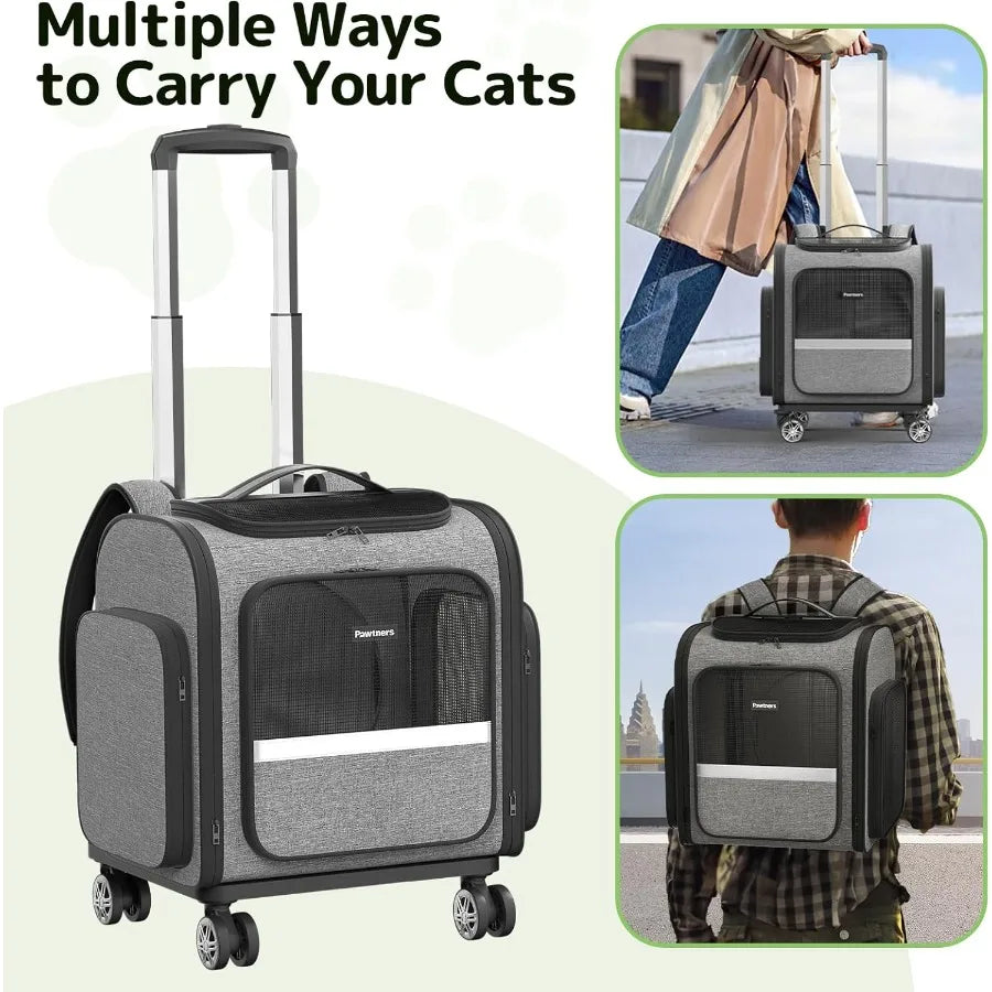 Rolling Cat Carrier With Wheels Expandable Tunnel Design