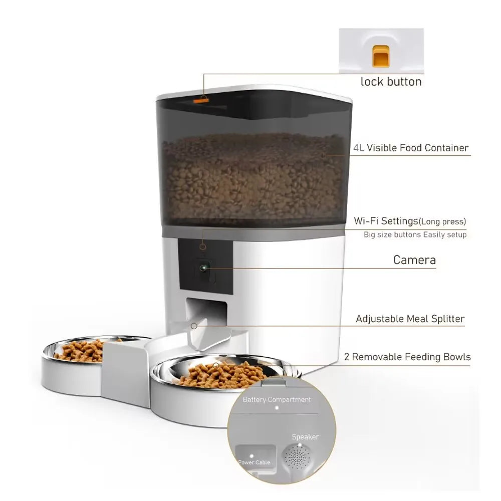 ZYfeeder Automatic Cat Feeder With Camera Timed Dual Bowls