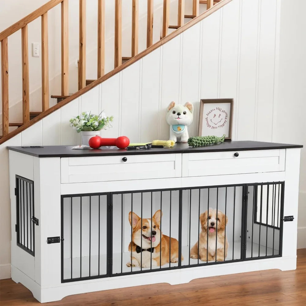 Wooden Dog Crate End Table With Built In Charging Station