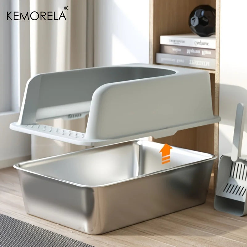 Stainless Steel Litter Box With Mat Lid High Side Spoon