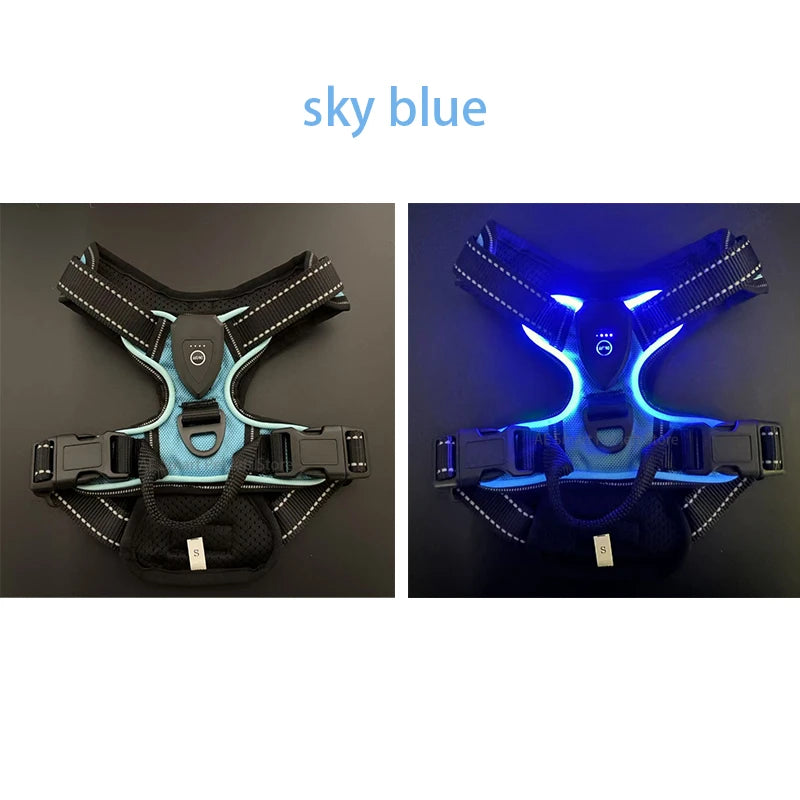 NONECN Led Luminous Dog Harness No Pull Adjustable Rechargeable Vest