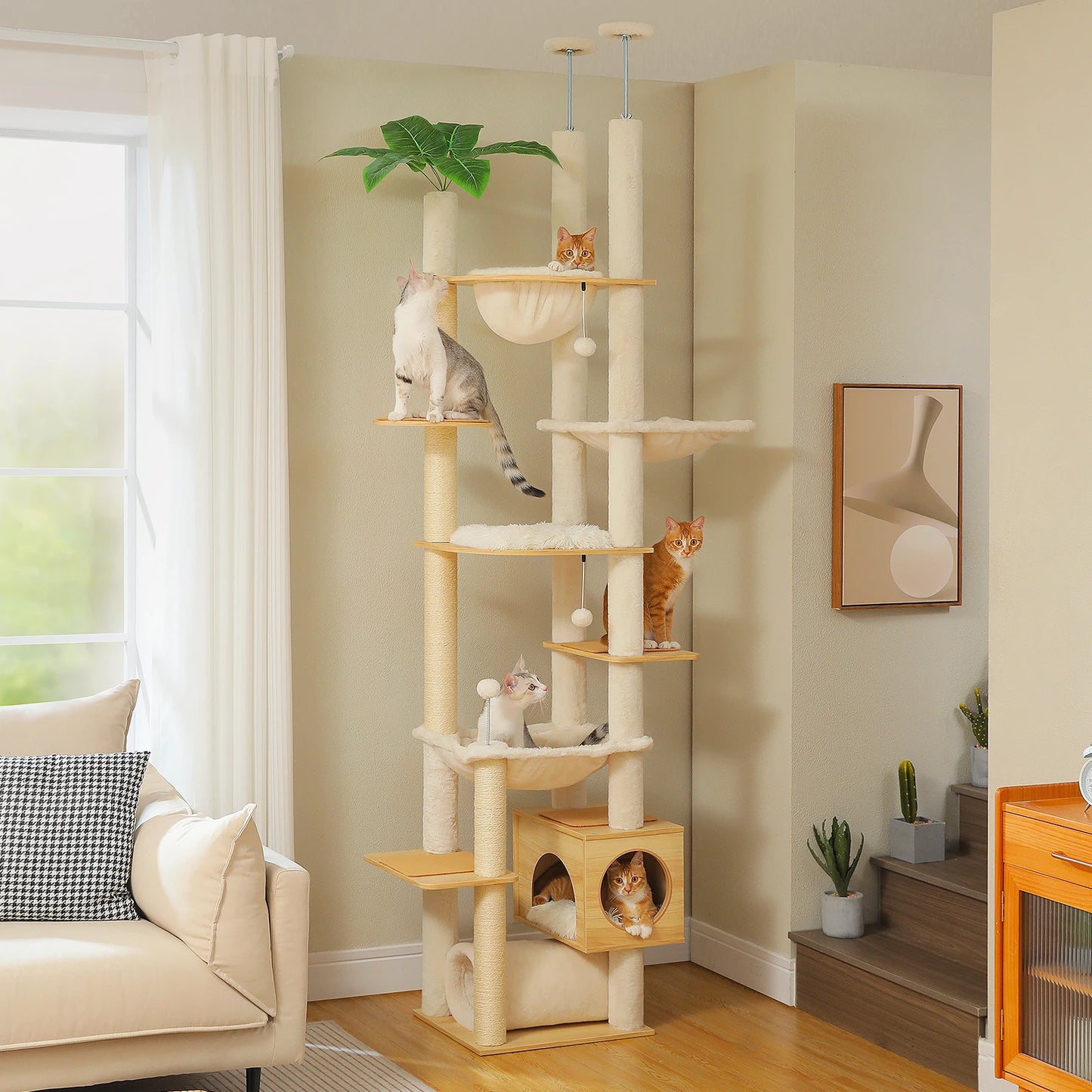 PAWZ Road Adjustable Cat Tree With Hammock And Sisal Posts