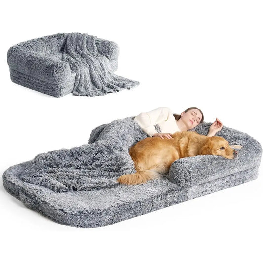 Foldable Orthopedic Memory Foam Dog Bed Waterproof Faux Fur