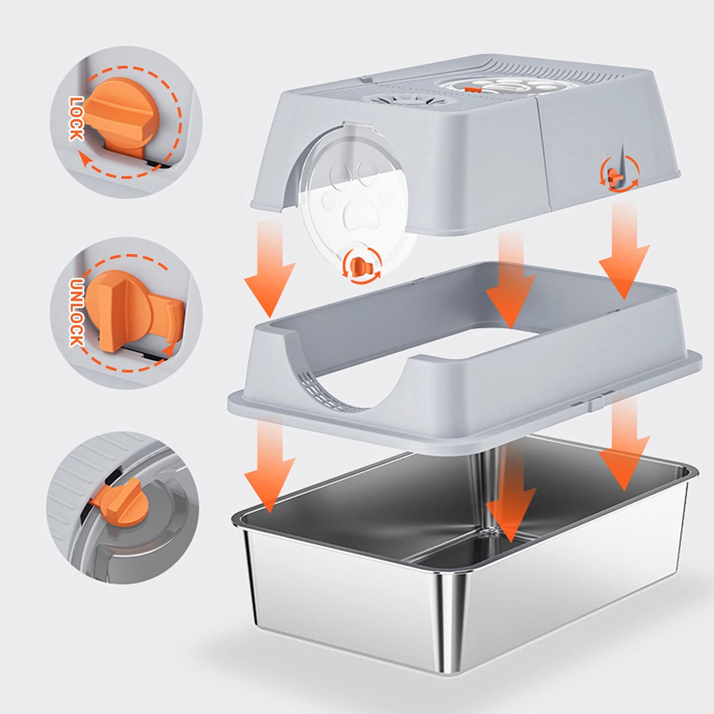 HiMISS Stainless Steel Litter Box with Lid Anti Leak