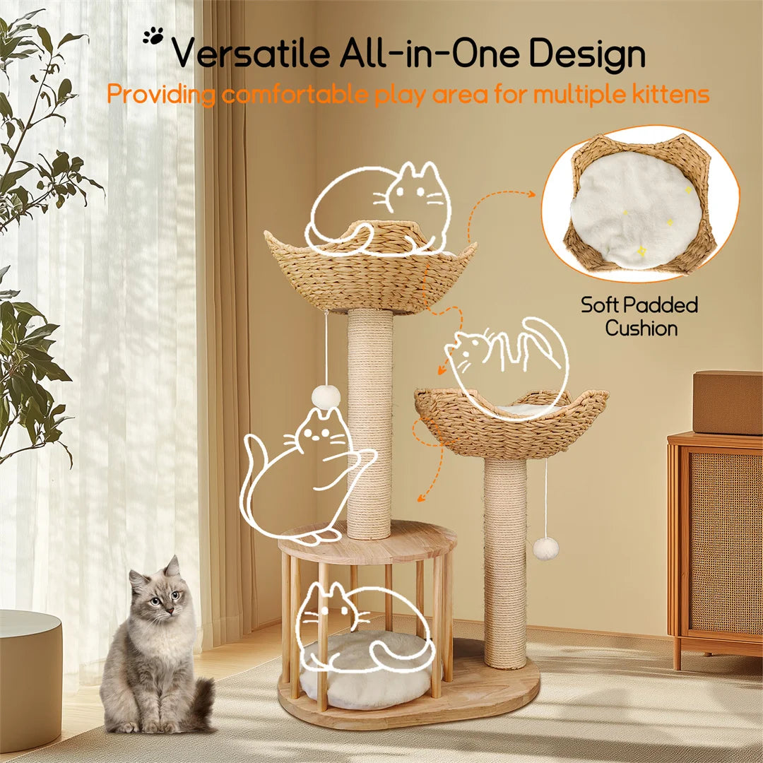 BINGOPAWCN 3 Tier Cat Indoor Climbing Tree With Scratching Post