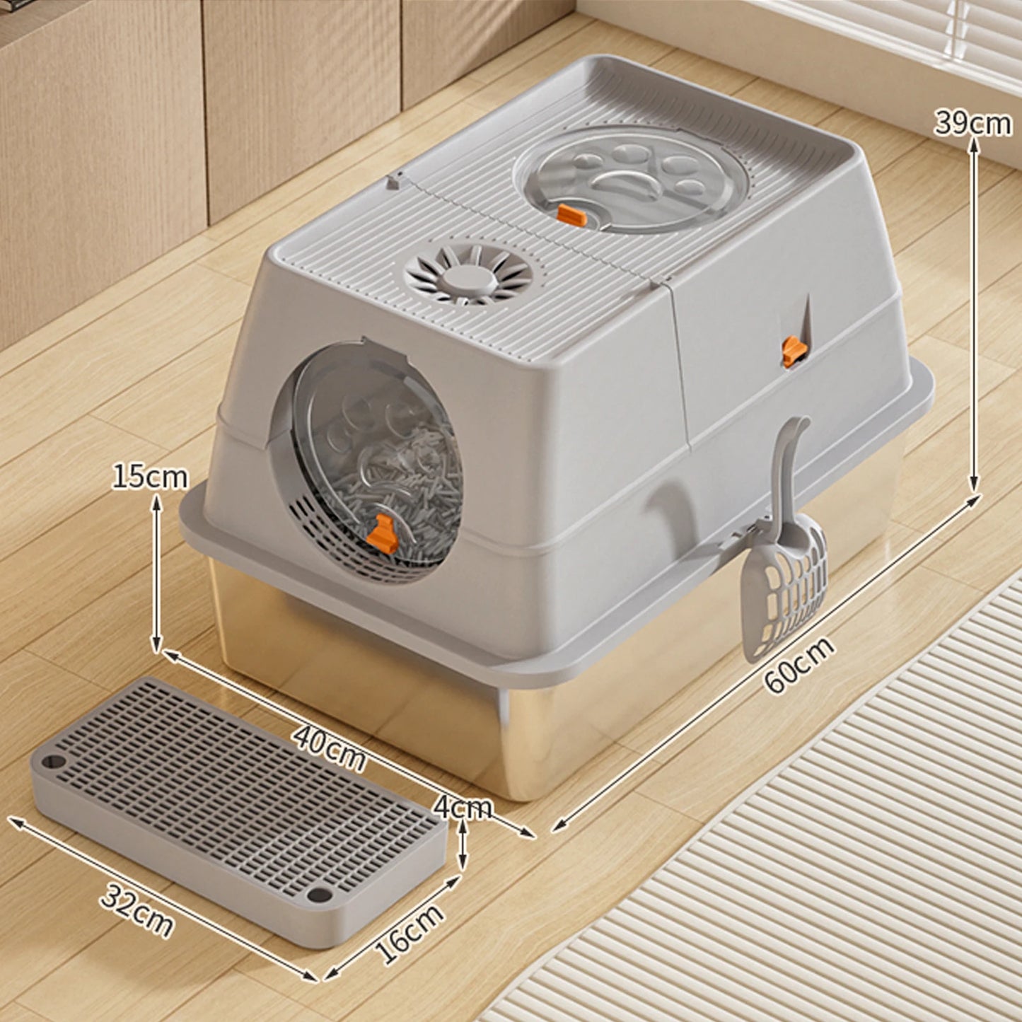 HiMISS Stainless Steel Litter Box with Lid Anti Leak