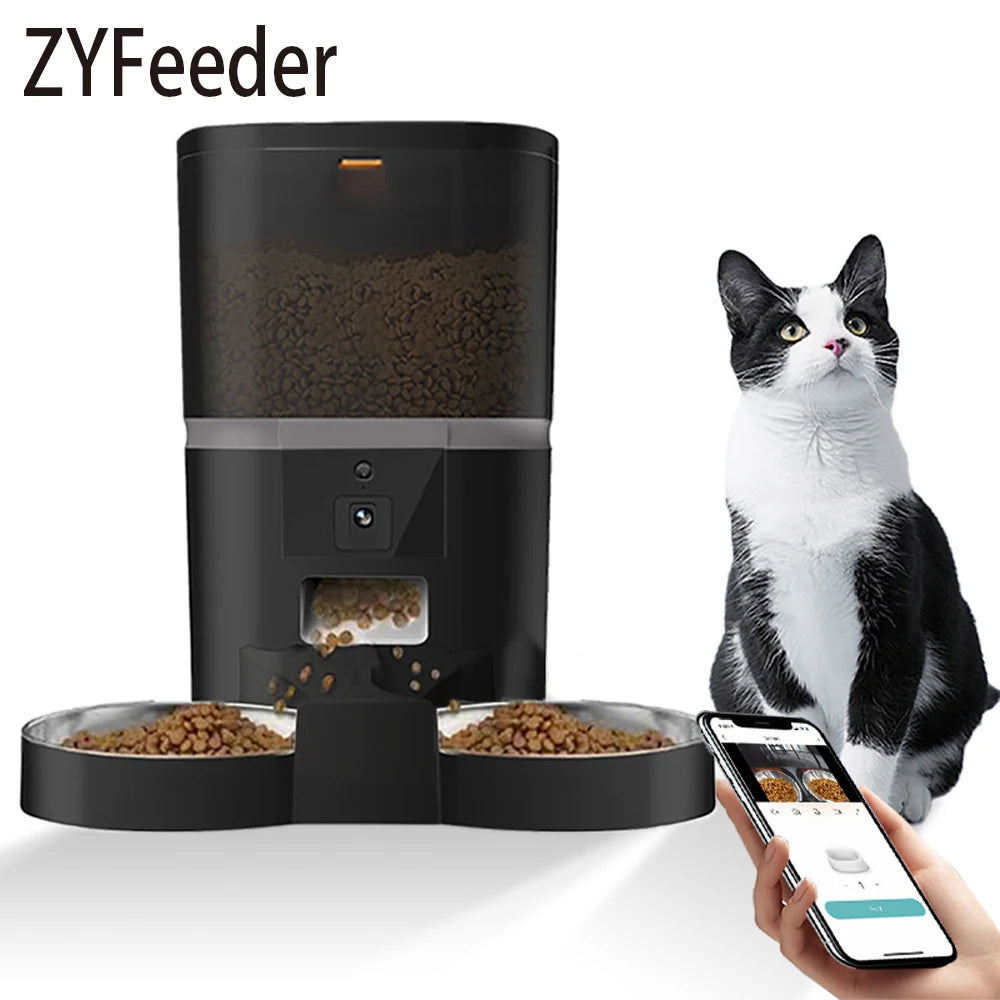 ZYfeeder Automatic Cat Feeder With Camera Timed Portions Double Bowl