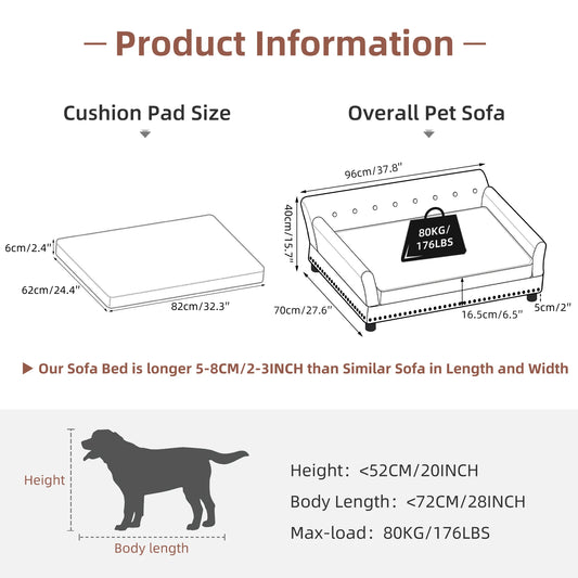 BINGOPAWCN Elevated Dog Bed Sofa Microfiber Leather With Removable Cushion