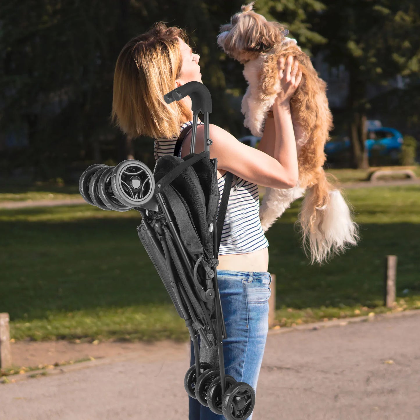 Wedyvko Pet Dog Stroller 4 Wheel Puppy Travel with Brakes