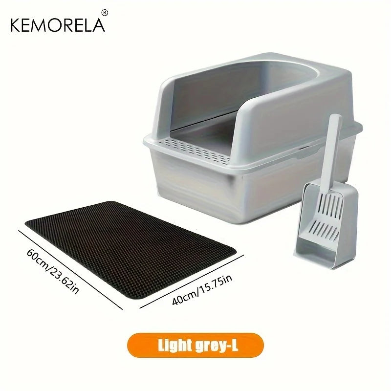 Stainless Steel Litter Box With Mat Lid High Side Spoon