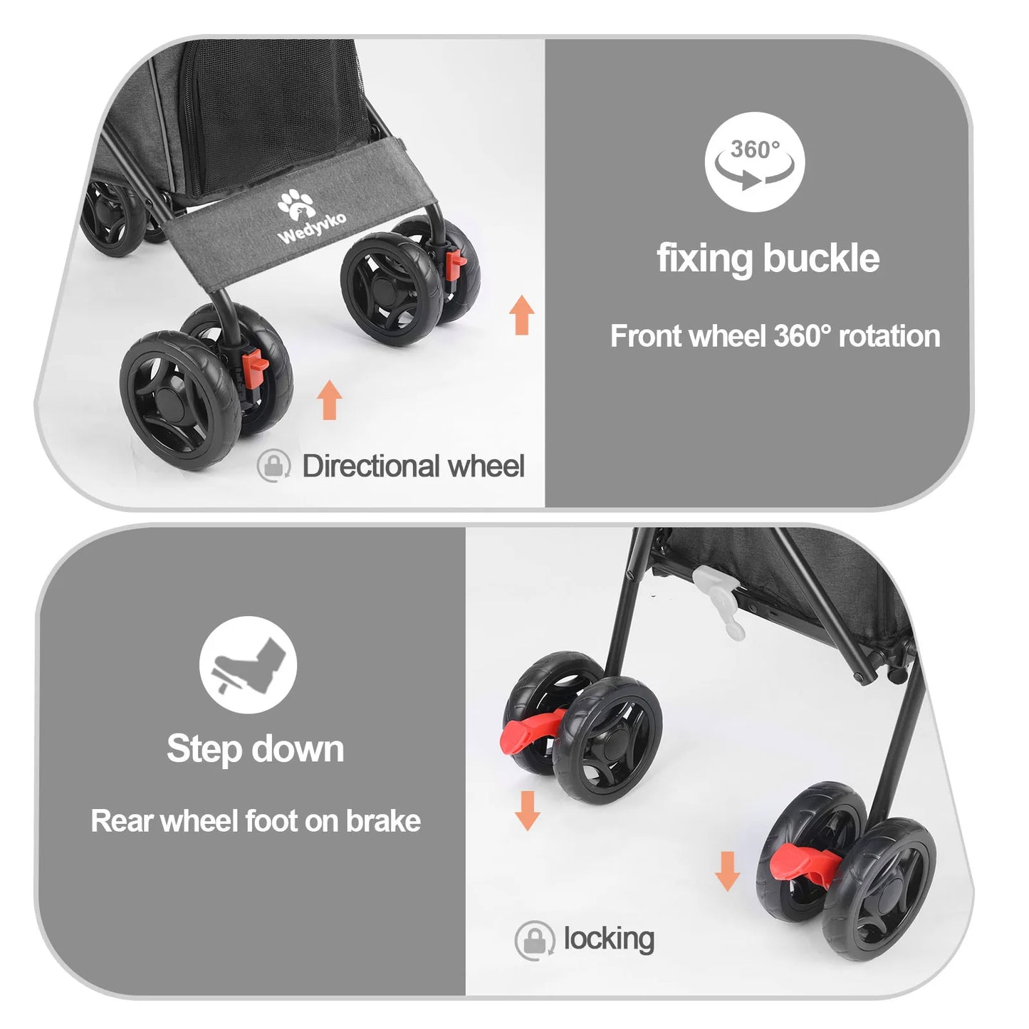 Wedyvko Pet Dog Stroller 4 Wheel Puppy Travel with Brakes