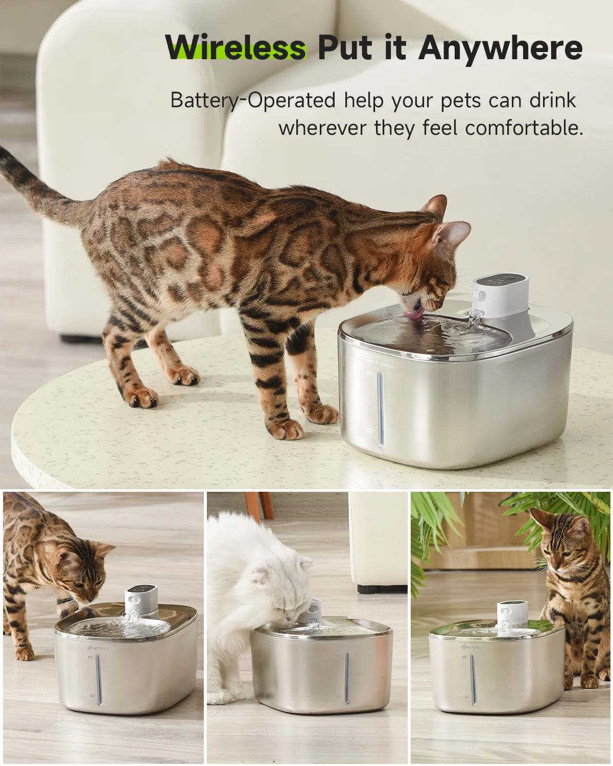 APETDOLA Wireless Cat Water Fountain Auto Sensor For Pets