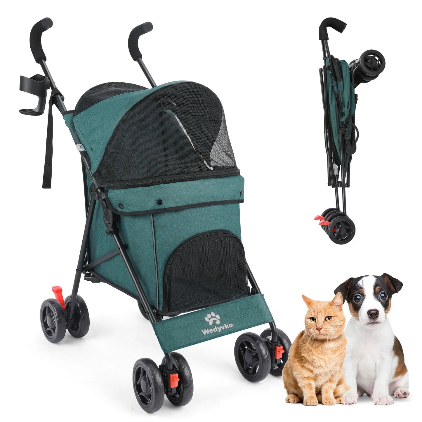 Wedyvko Pet Dog Stroller 4 Wheel Puppy Travel with Brakes