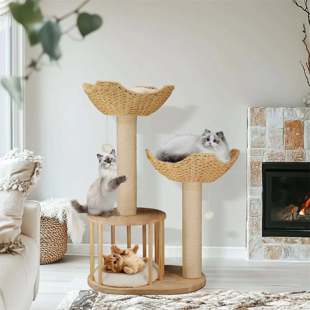 BINGOPAWCN 3 Tier Cat Indoor Climbing Tree With Scratching Post