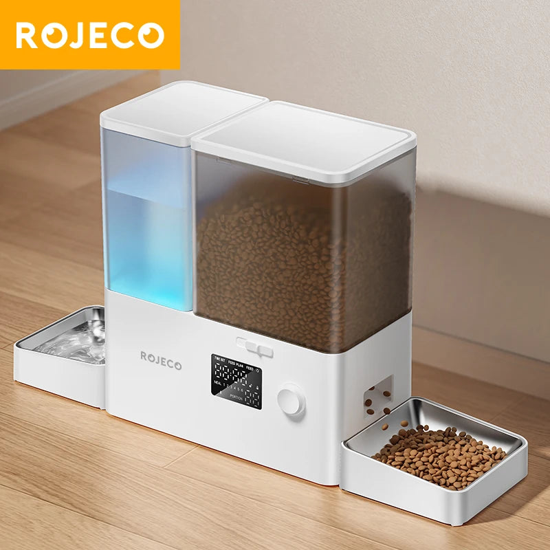 ROJECO Automatic Pet Feeder Water Fountain 2 In 1 Dispenser