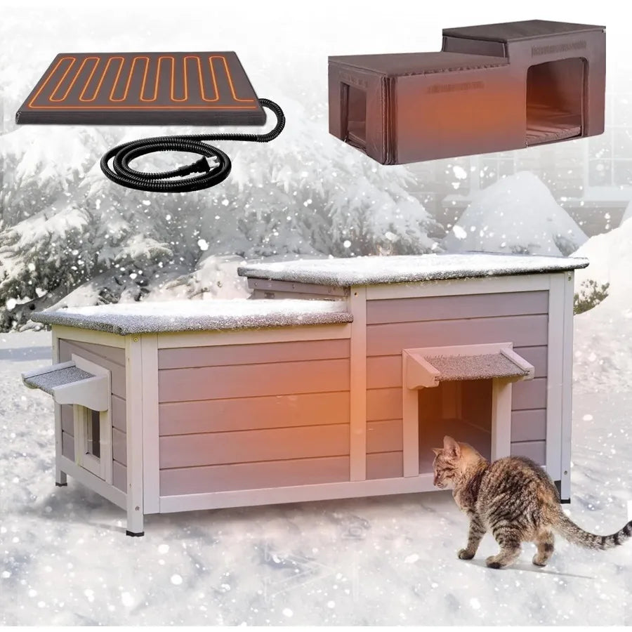 NONECN Heated Outdoor Cat House With Insulated Electric Heating Mat