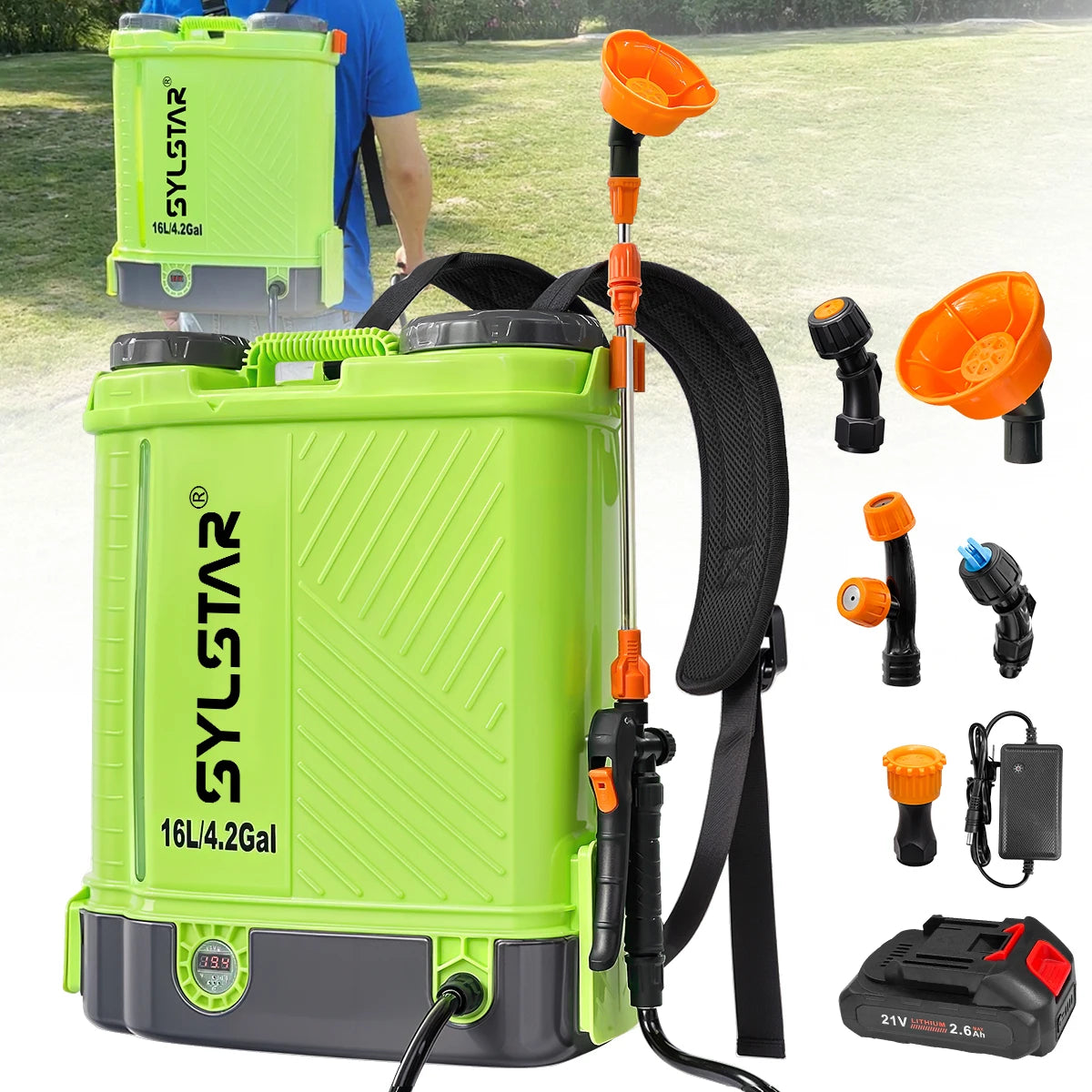SYLSTAR Battery Powered Backpack Sprayer With 100 PSI 5 Nozzles