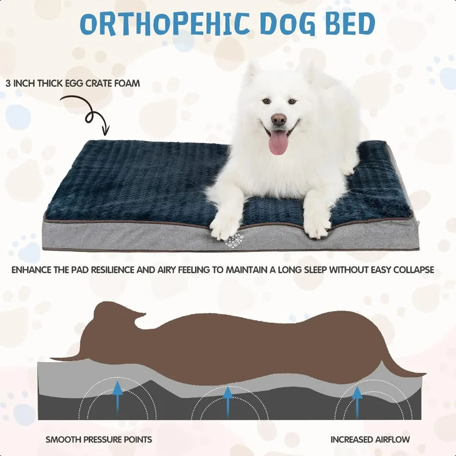 Dog Bed Soft Crate Pad Orthopedic Egg Crate Foam Washable