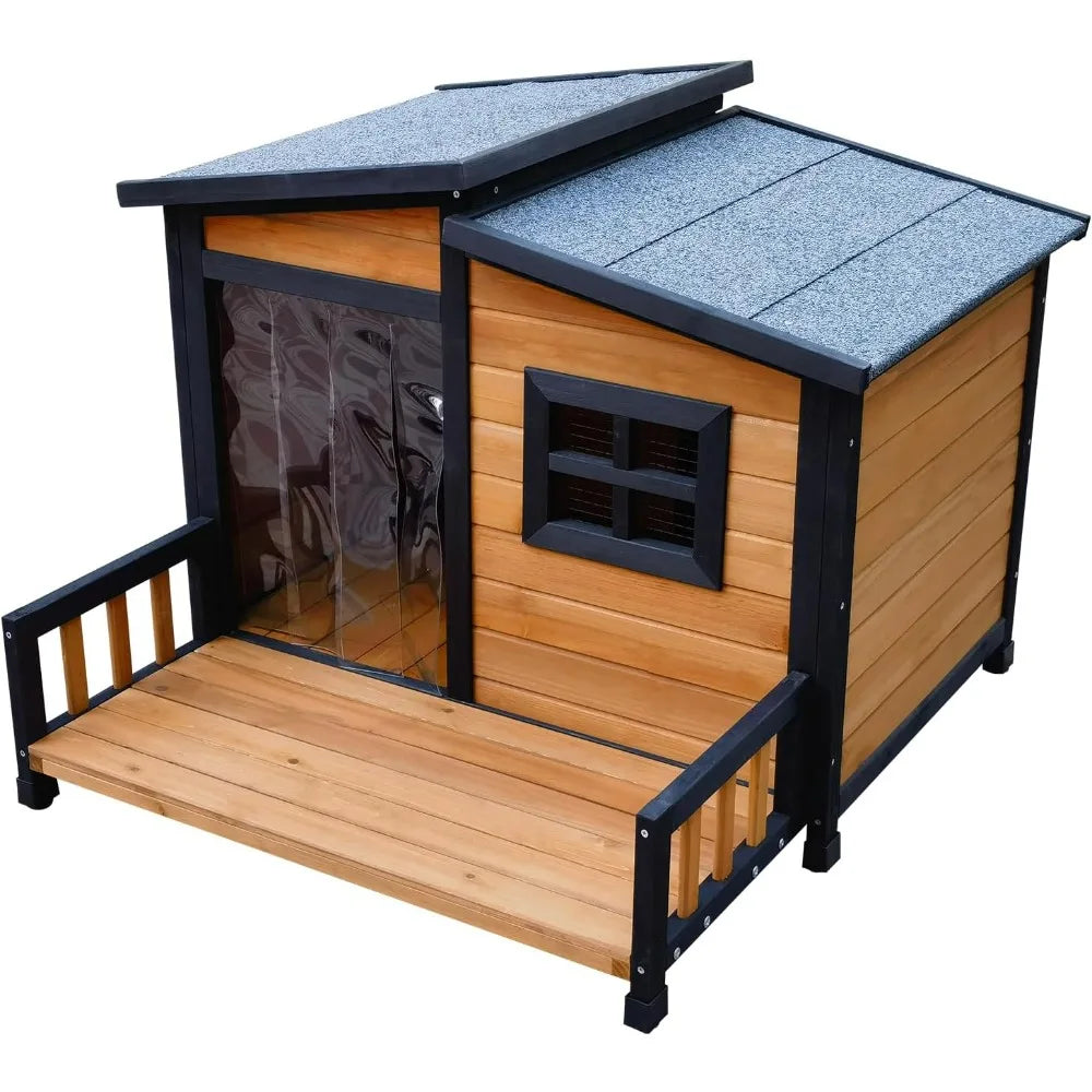 Wood Insulated Dog House With Weatherproof Shelter And Elevated Platform