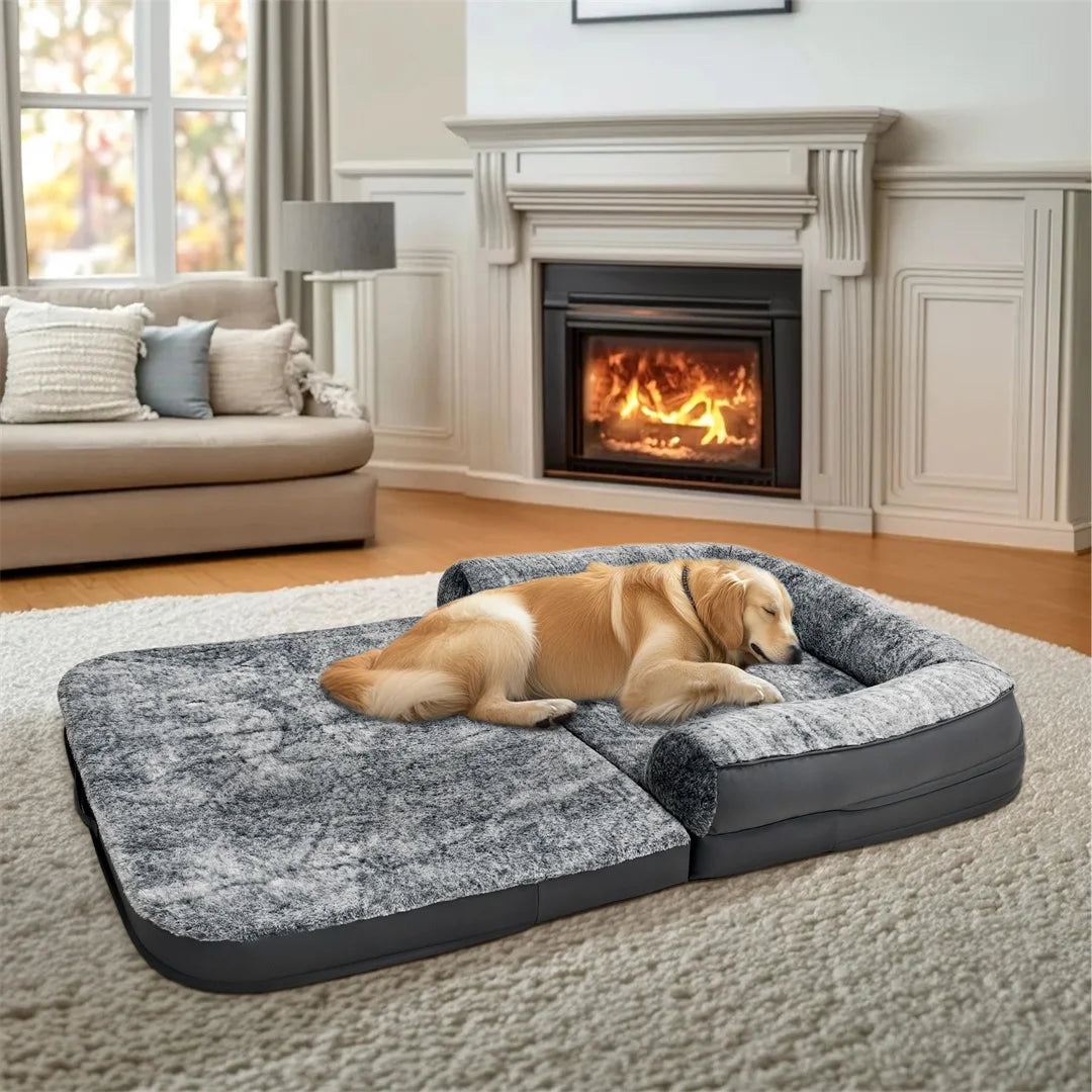 BINGOPAWCN Foldable Calming Dog Bed With Plush Cover Orthopedic