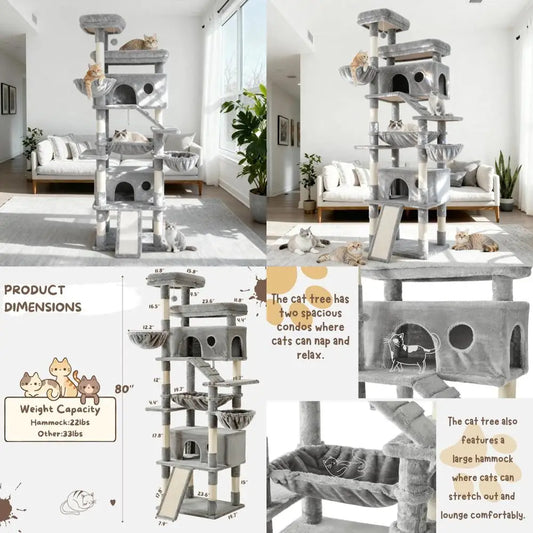 Cat Tree Tower With Scratching Posts Perches Caves Hammock Baskets