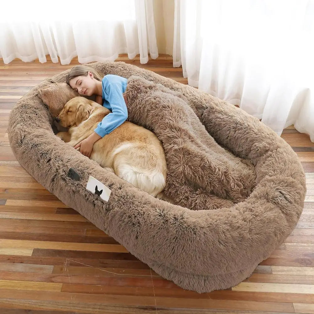 Washable Orthopedic Human Dog Bed With Faux Fur Comfort