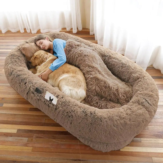 Washable Orthopedic Human Dog Bed With Faux Fur Comfort