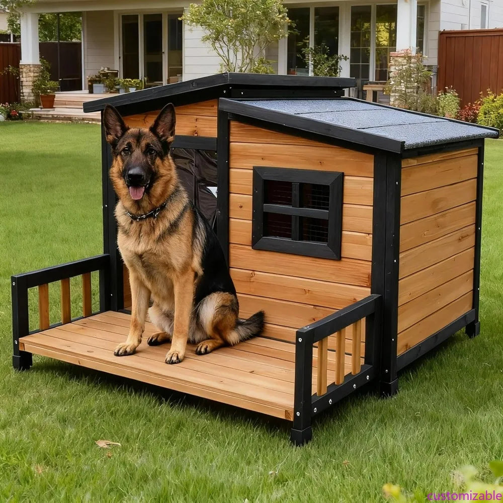 Wood Insulated Dog House With Weatherproof Shelter And Elevated Platform