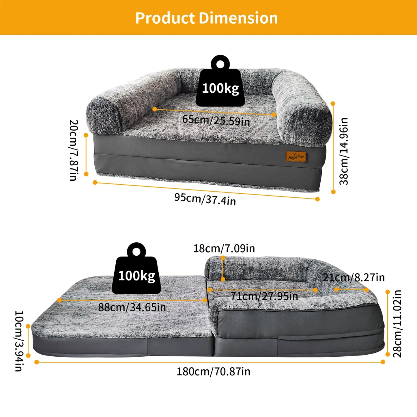 BINGOPAWCN Foldable Orthopedic Dog Bed With Plush Cushion And Bolster