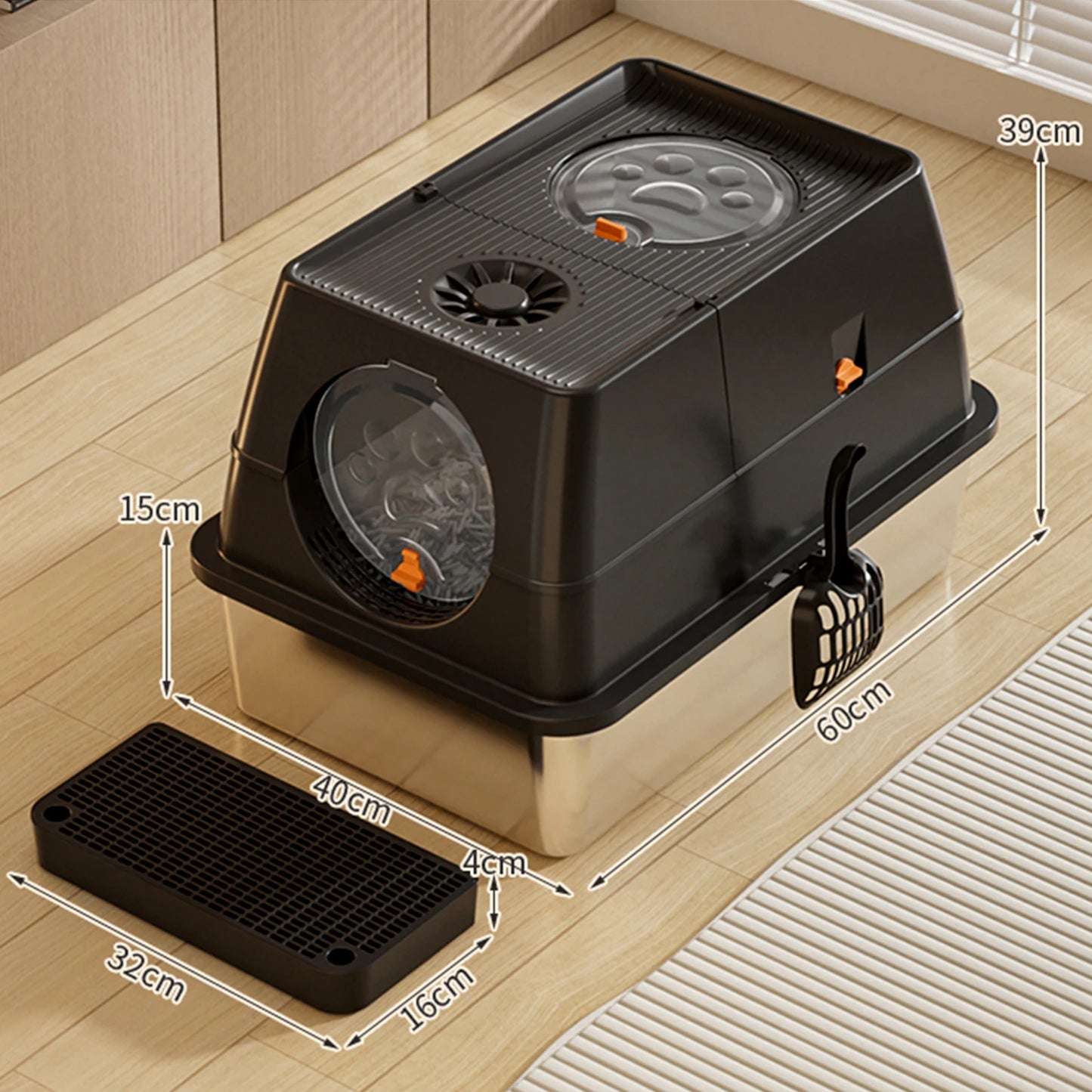 HiMISS Stainless Steel Litter Box with Lid Anti Leak